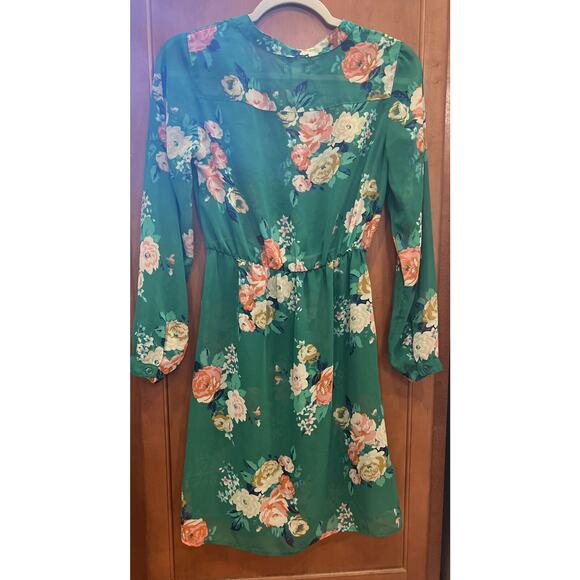 Old Navy Sheer Cinched Green Floral Dress Women’s Size X-S - Picture 2 of 5